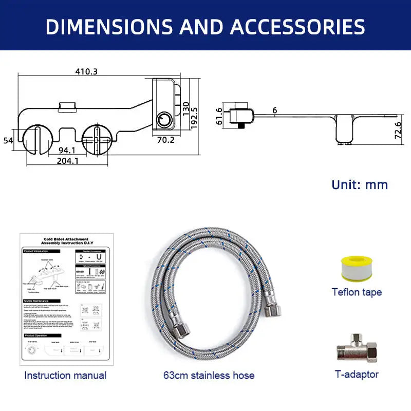Bidet Attachment Ultra-Slim 6mm | EcoAqua Pro S5 No Electricity Needed
